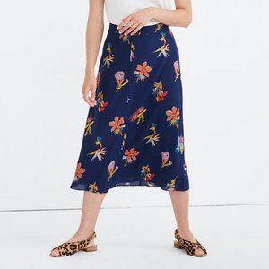 Madewell Silk Atrium Blue Floral Midi Skirt 14